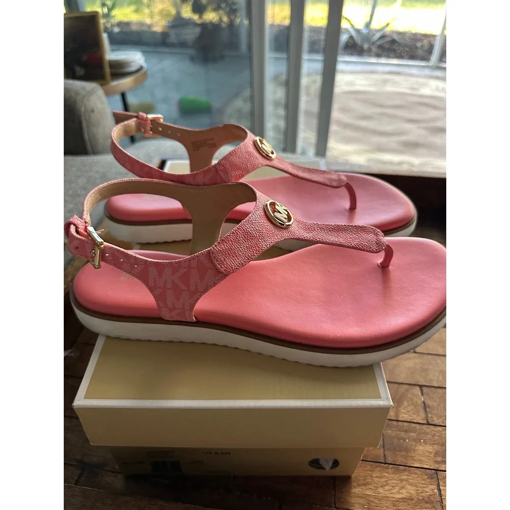 Michael Kors Women Pink Jilly MK Logo Thong Slingback Sandals 8.5M PV22A VGUC - Picture 4 of 10
